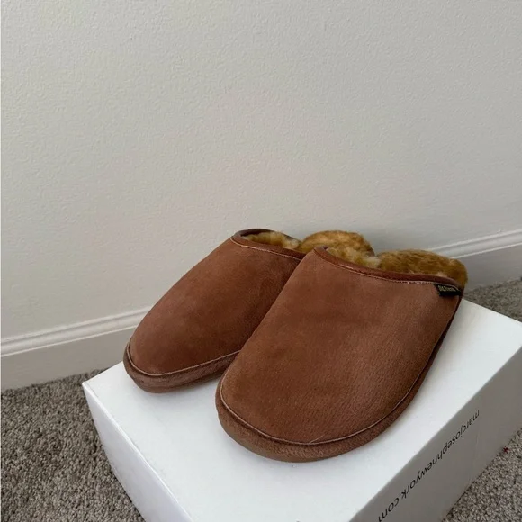 Old Friend Men’s Wide Sheepskin-lined Scuff Slipper Leather Size 9-10 - Picture 10 of 12